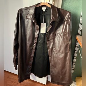Target long sleeve faux leather button down shirt size M